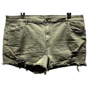 Refuge+ Shorts Womens Size 22 Army Green Distressed Raw Hem Plus Size High Rise